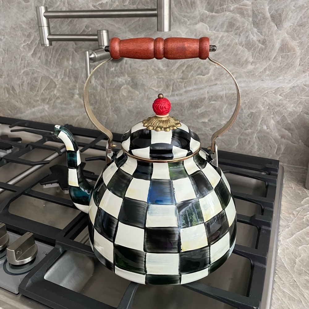 Mackenzie Childs 3qt(large) checkered Teapot with Red Accent